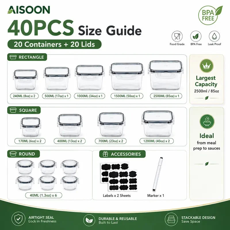 Airtight Glass Food Storage Containers Set