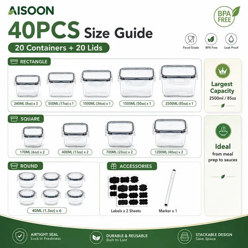 Airtight Glass Food Storage Containers Set